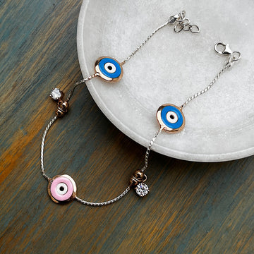 Blue & Powder Pink Evil Eye Anklet
